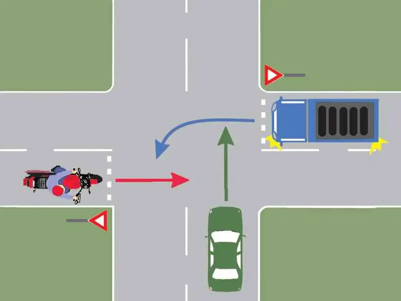 Imagine întrebare examen auto: În ce ordine trec prin intersecție autovehiculele?