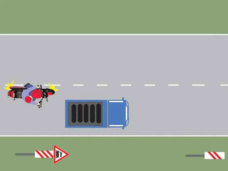 Imagine întrebare examen auto: Motociclistul din imaginea alăturată s-a angajat regulamentar în depășire?
