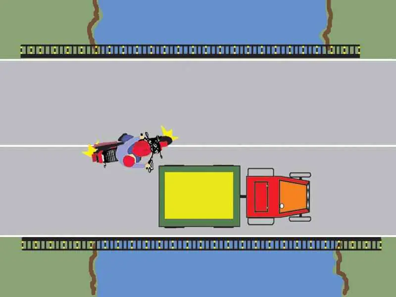 Imagine întrebare examen auto: Este regulamentar efectuată depășirea tractorului de către motocicletă?