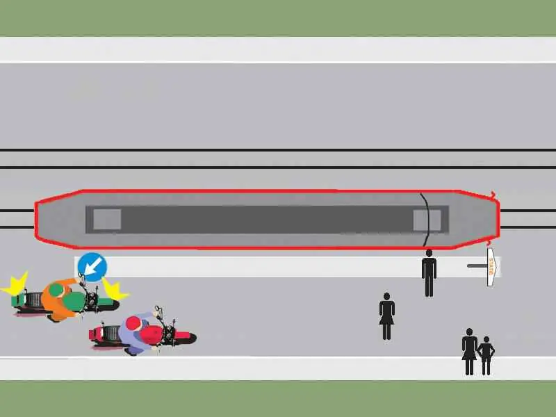 Imagine întrebare examen auto: Motociclistul din imaginea alăturată depășește regulamentar?