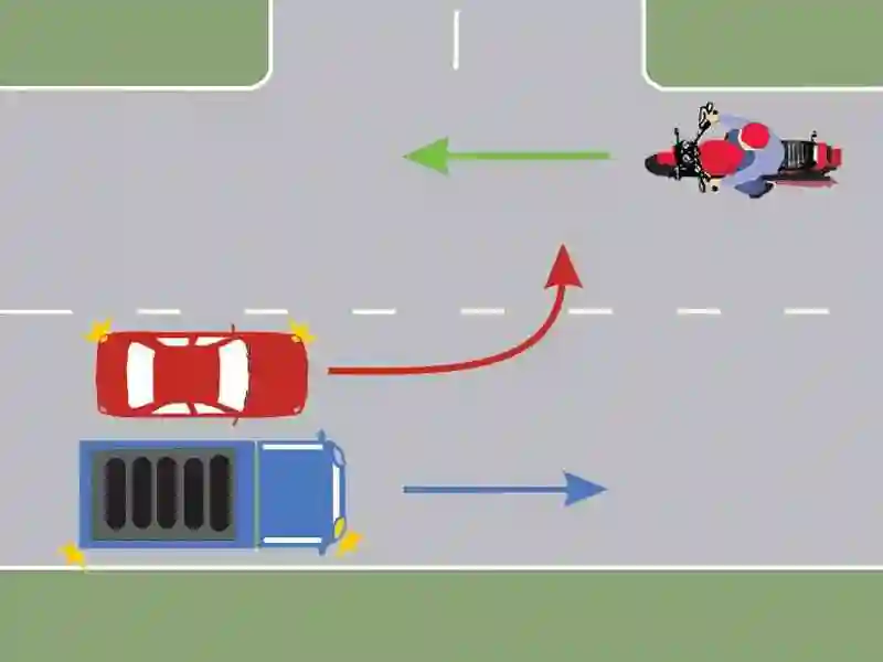 Imagine întrebare examen auto: Camionul execută corect depășirea autoturismului?