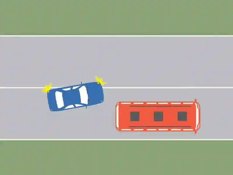 Imagine întrebare examen auto: Autobuzul este staționat. Care dintre cei doi conducători procedează neregulamentar?