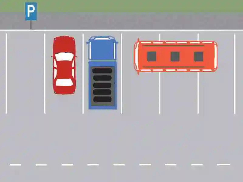 Imagine întrebare examen auto: Care dintre autovehicule este parcat regulamentar?