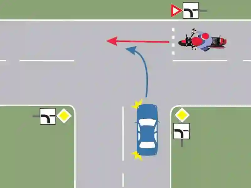 Imagine întrebare examen auto: Care dintre cele două vehicule va intra primul în intersecție?