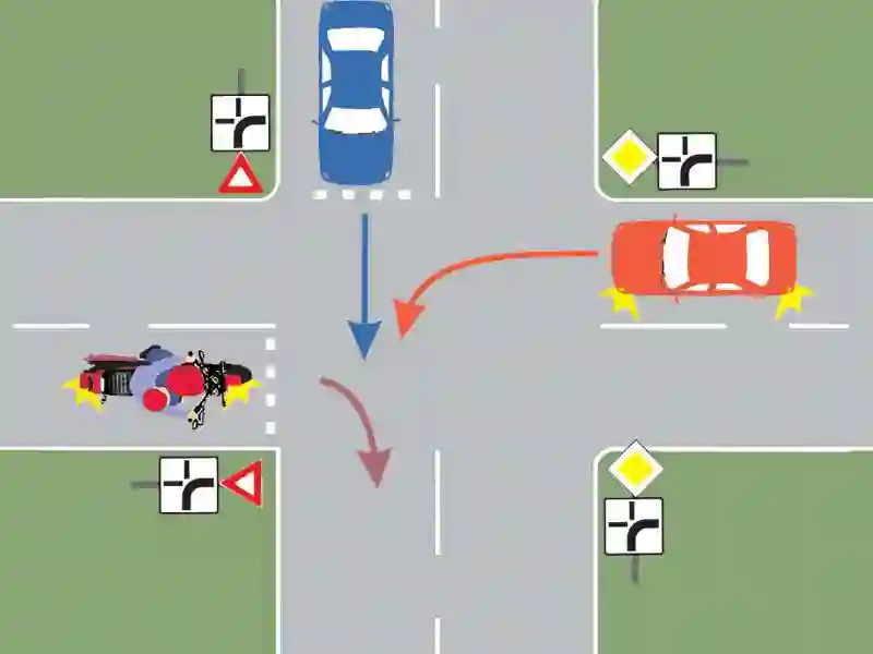 Imagine întrebare examen auto: Care este ordinea de trecere prin intersecție a celor trei vehicule?