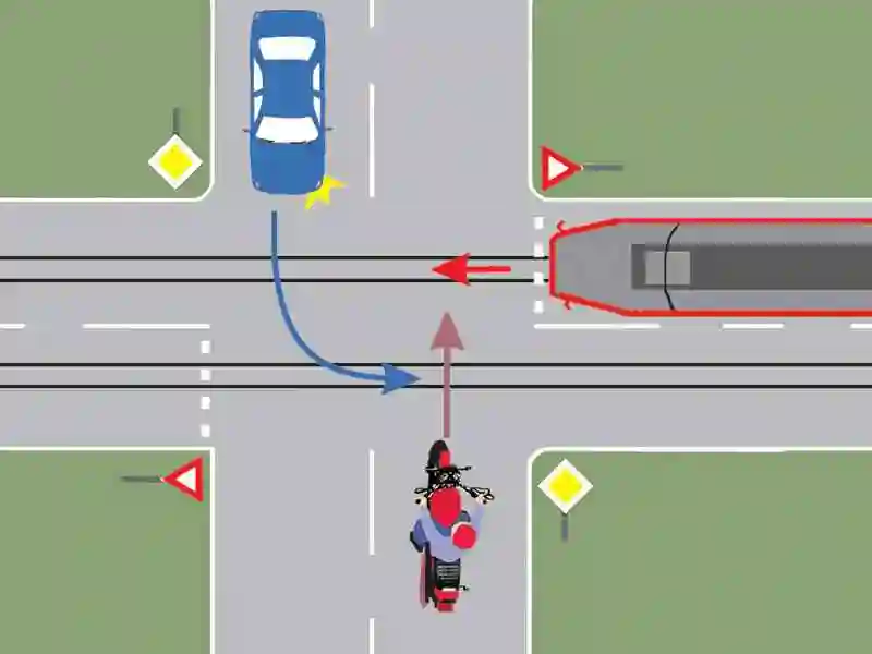 Imagine întrebare examen auto: Care este ordinea de trecere prin intersecția din imagine?