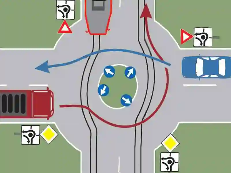 Imagine întrebare examen auto: Care este ordinea de trecere a autovehiculelor, dacă ajung simultan în intersecție?