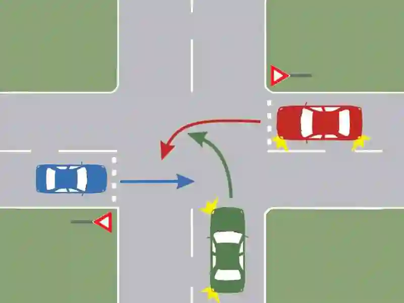 Imagine întrebare examen auto: Care este ordinea de trecere prin intersecție a autoturismelor?