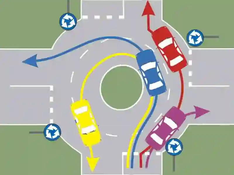 Imagine întrebare examen auto: Care dintre autoturismele din imagine circulă corect în intersecție?