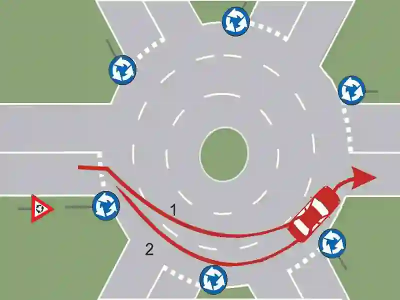 Imagine întrebare examen auto: Care este traseul de urmat pentru autoturismul din imagine?