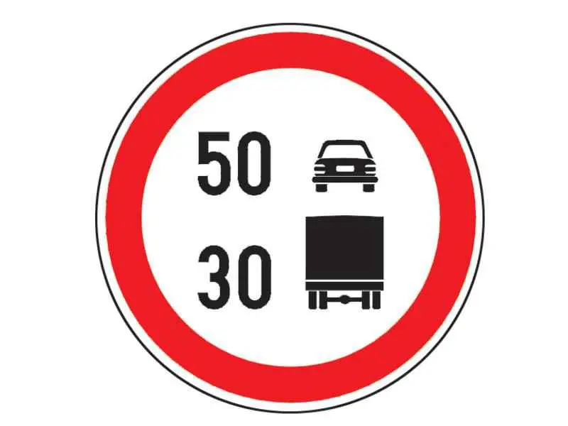 Imagine întrebare examen auto: Vă aflați la volanul unui autocamion și întâlniți indicatorul alăturat. În această