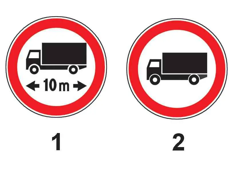 Imagine întrebare examen auto: Care dintre indicatoarele alăturate interzice accesul autocamioanelor cu remorcă, a căror lungime