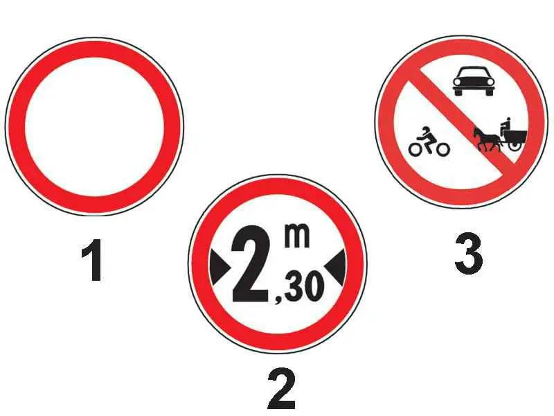 Imagine întrebare examen auto: Care dintre indicatoarele alăturate interzice accesul vehiculelor a căror lățime este mai