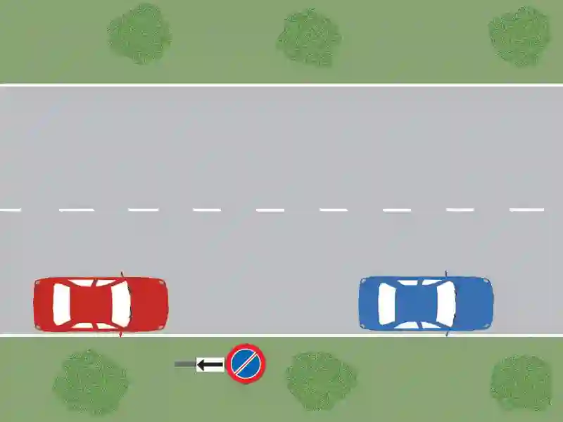 Imagine întrebare examen auto: Care dintre autoturisme staționează regulamentar?