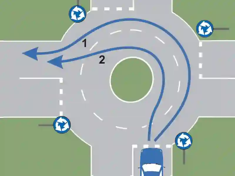 Imagine întrebare examen auto: Care este traseul recomandat pentru a vira la stânga?