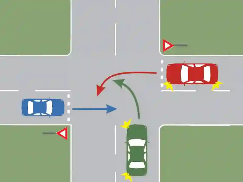 Imagine întrebare examen auto: Care este ordinea de trecere prin intersecție a autoturismelor?
