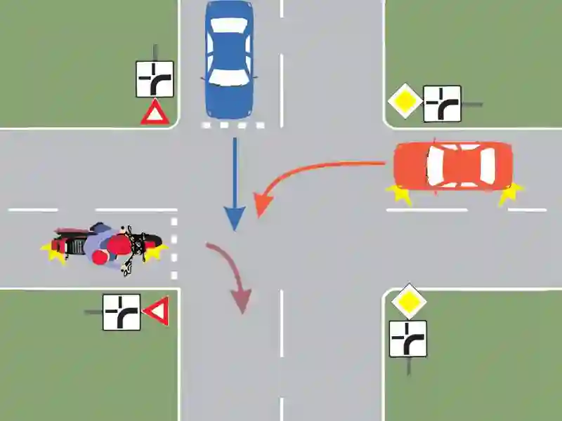 Imagine întrebare examen auto: Care este ordinea de trecere prin intersecție a celor trei vehicule?