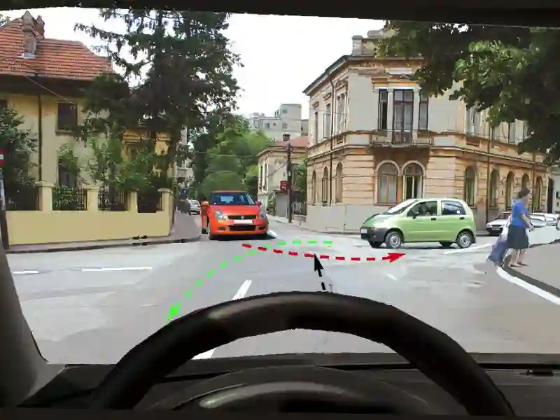 Imagine întrebare examen auto: Cărui autoturism trebuie să-i acordați prioritate?