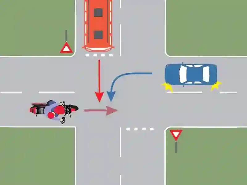 Imagine întrebare examen auto: În ce ordine vor trece prin intersecție autovehiculele?