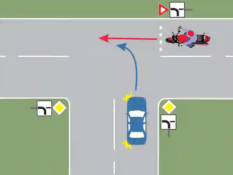 Imagine întrebare examen auto: Care dintre cele două vehicule va intra primul în intersecție?