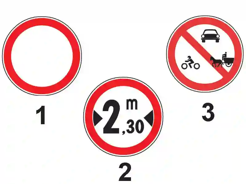 Imagine întrebare examen auto: Care dintre indicatoarele alăturate interzice accesul vehiculelor a căror lățime este mai